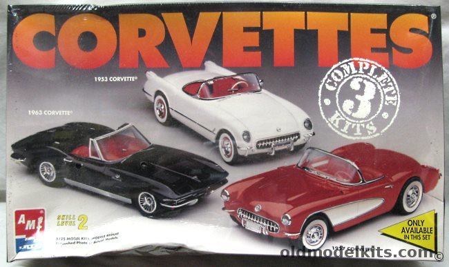 AMT 1/25 1953 Chevrolet Corvette  1957 Corvette 1963 Corvette Convertible, 8175 plastic model kit